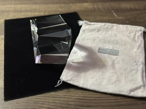 Vintage Signed Steuben Geometric Glass Paperweight Cube