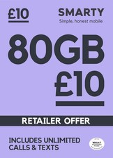 OFFICIAL Smarty sim card, UK 80GB Data for £10 + Europe roaming Pay & Go 4G/5G