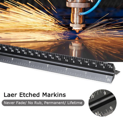 12 '' Architect Scale Ruler Aluminum Triangular Drafting Tool for Blueprint Plans