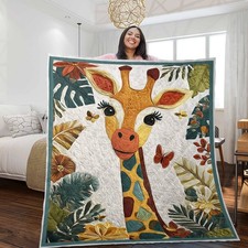 Colorful Giraffe Quilt Blanket Safari Animal Nursery Decor Soft Cozy Throw Gift