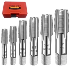 6-Piece NPT Pipe Tap Set, Precision Carbon Steel NPT Tap Set for Clean Accura...
