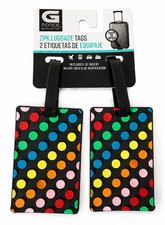 GFORCE 2-Pack Luggage Tags Multicolored Polka Dots PVC with ID Insert Travel