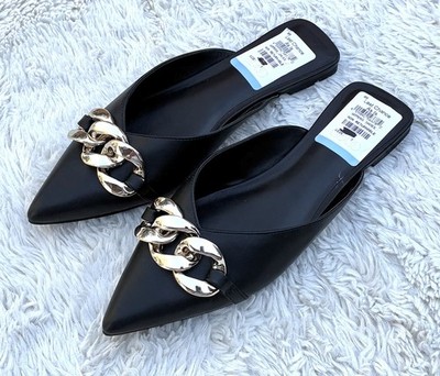 Open Edit NWOT Faux Leather Black Kristina Mules Sz 7