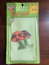 Vintage 1970s Mushroom Iron-On Applique Patch — E-Z Iron Sew-On Still In Package