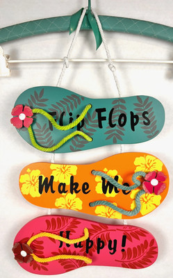 Fun Tropical Multicolor Wooden Flip Flops Hanging WELCOME Sign