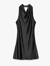 ZARA Short Satin Effect Dress Black High Neck Open Back NWT Size Medium 8561/399