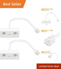 RJ11 Phone Line Splitter, Duplex Wall Adapter, White Wired 2 Pack