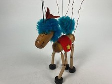Vintage Rare! Pelham Wooden Marionette Blue Hair Donkey Puppet Made in England