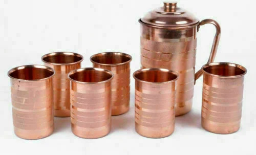 Copper Jar Traditional Pure Healthy Water Naturally Drinking 6 Glasses