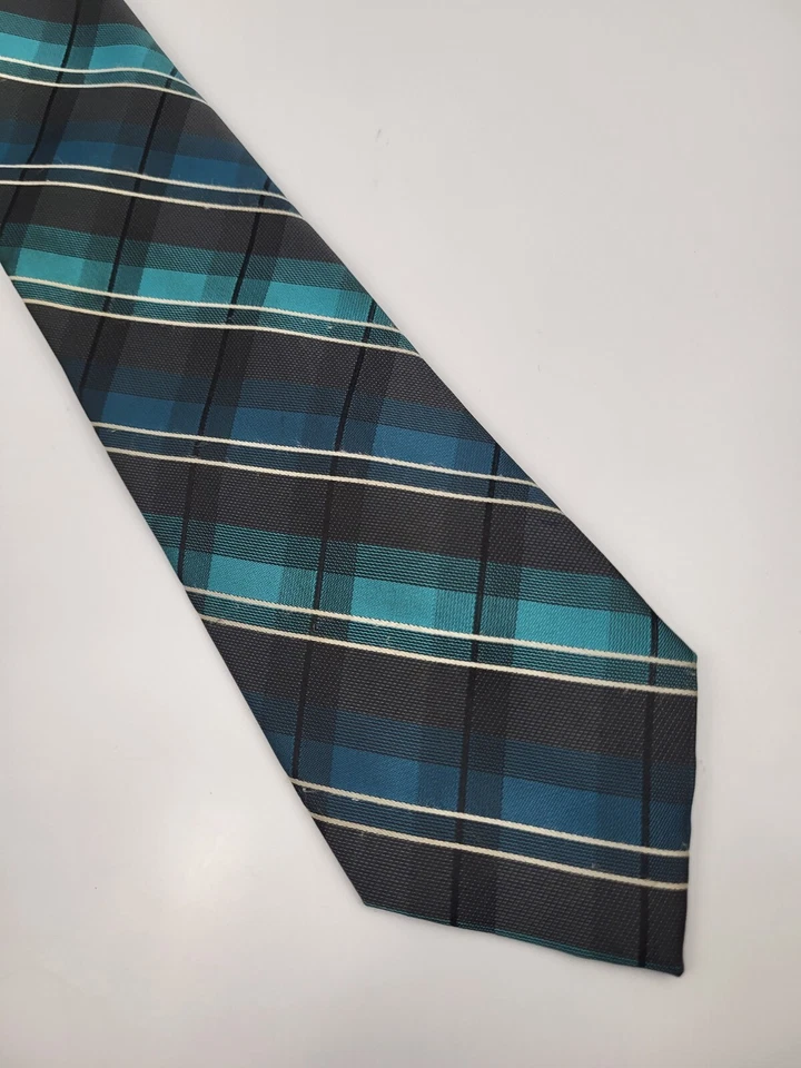 Apt. Gravata masculina 9 gravata xadrez azul cinza branco listras 57 x 3,25 - Imagem 3 de 4