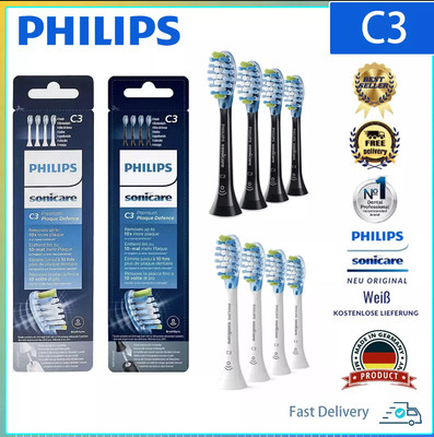 Philips Sonicare C3 Optimal Premium Plaque Bürstenköpfe HX9044 4/8x Schwarz Weiß