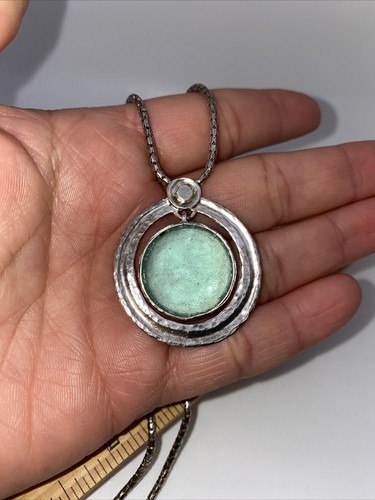 REVITAL ISRAEL Sterling Silver 925 Green Roman Glass Necklace & Pendant - Picture 6 of 8