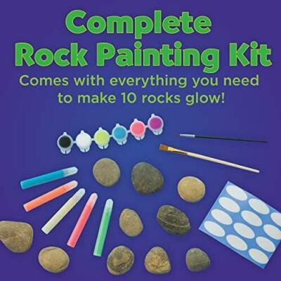 Kit Peinture Sur Pierre 2 En 1 – 10 Pierres, 10 Couleurs Dont 2 Phosphorescentes, Accessoires Inclus, Créatif, Dès 3 Ans
