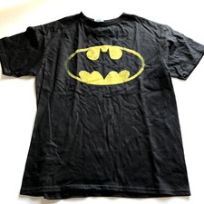 Batman Symbol Logo Graphic T-Shirt Black Yellow Youth Kids Sz M A1857