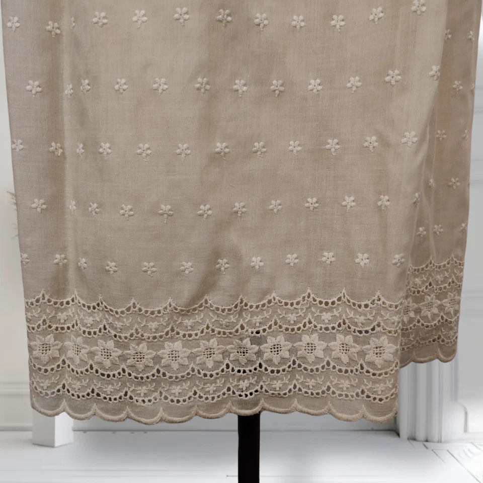 Maxi Vestido Vintage Años 70 Cuello Volantes Talla 4 Crema Ojales Voile Manga Campana Foto 4 de 4