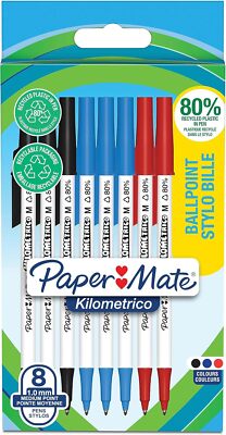 PAPER MATE Kilometrico Kugelschreiber, 1,0 mm, Blau, Schwarz, Rot, 8 Stk.