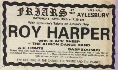 ROY HARPER - ORIGINAL GIG ADVERT - AYLESBURY FRIARS - 30/4/1977