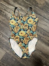 VTG 90  s One piece Sunflower Swimsuit Paris Sport Club Pattern 9/10 S Cotton