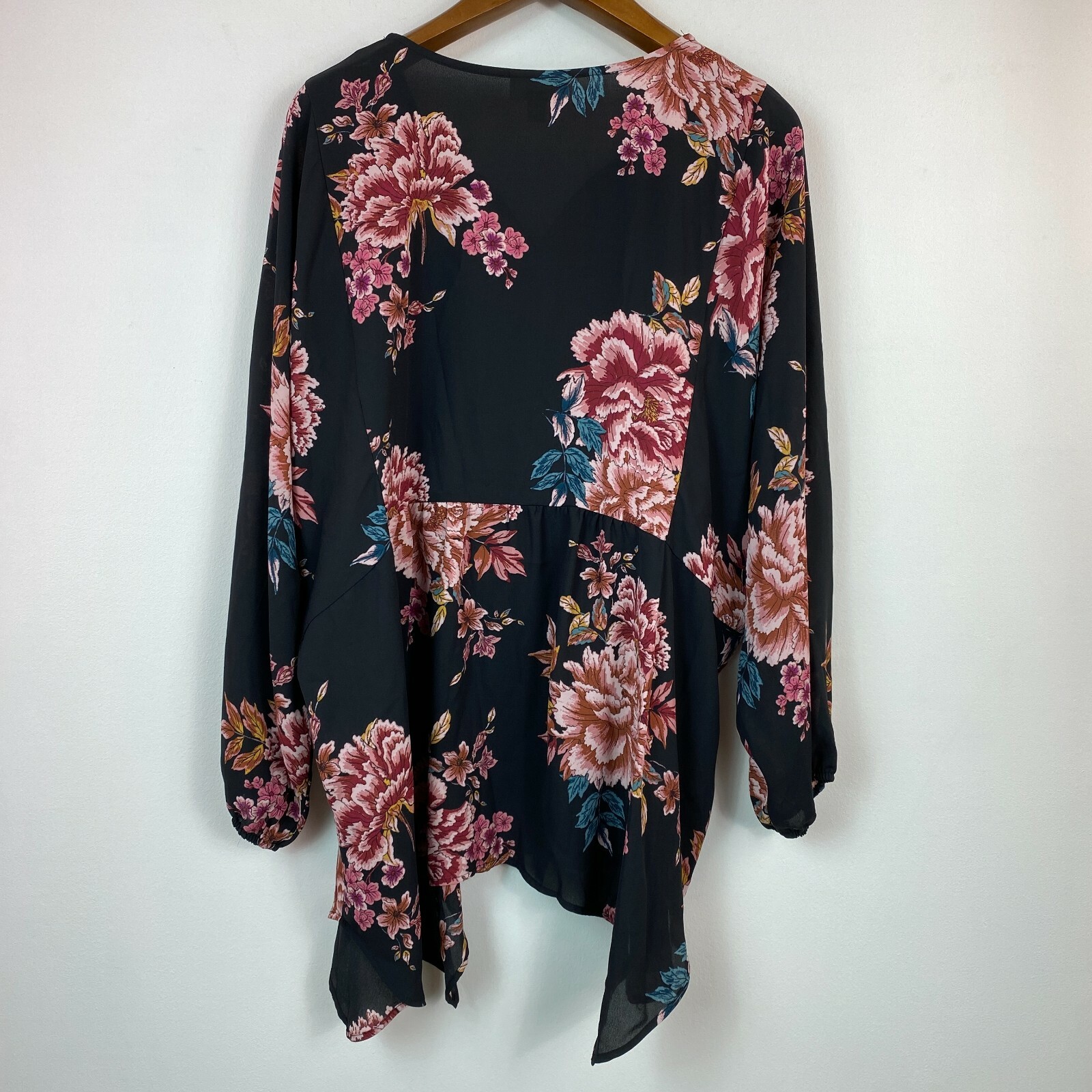 Style & Co Womens Plus 1X Festive Black Floral Print Split Neck Lurex Blouse NWT