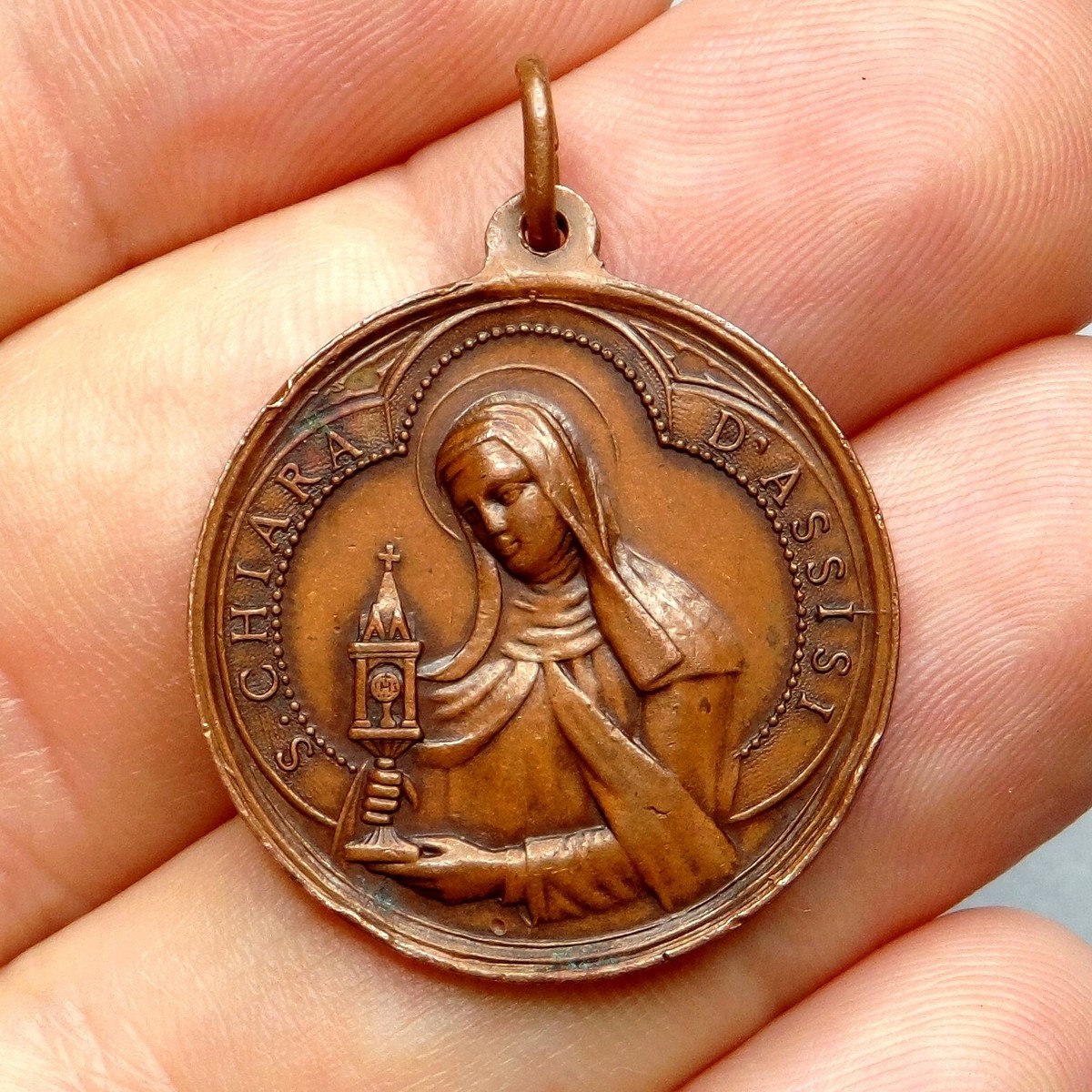 Saint Clare Assisi, Chiara, Francis. Antique Religious Pendant