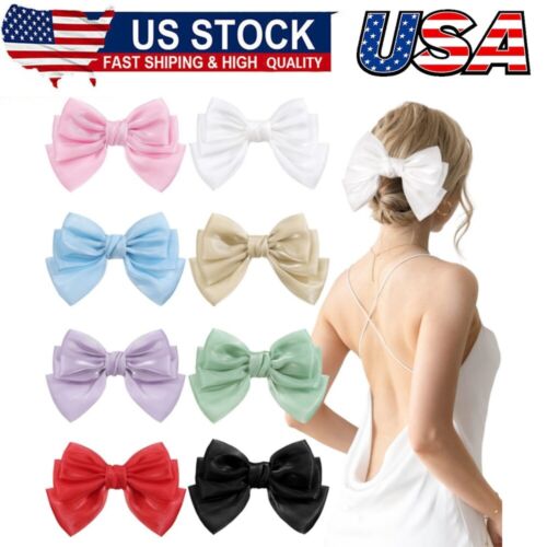 8x Big Tulle Layered Hair Bows for Women Girls 8In Barrette Hair Clip Large Bows