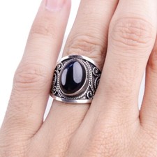 Real Black Onyx Gemstone Ring, Moroccan Ring, 925 Sterling Silver Size 8 US