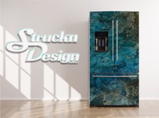 Marble Texture Ocean Rock Stone Blue Fridge Freezer Wrap Side Door Vinyl Decal