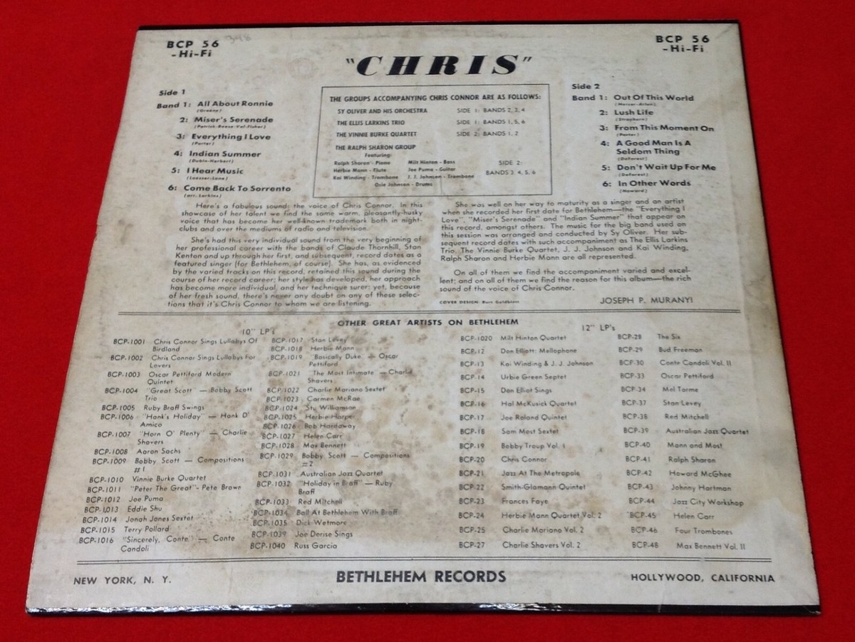 【オリジナル】Chris Connor / Chris BCP-56 MONO Chris Connor – Chris – Vinyl (LP, Album + 2 more), 1957