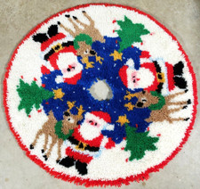 Christmas Tree Skirt Santa Claus Reindeer Latch Hook Finished 33 1/2" Across