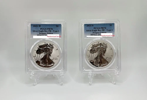 2021 Reverse Proof American Silver Eagle Designer Set Type 1 & 2 PCGS PR70