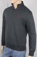 Polo Ralph Lauren Black Heather 1/2 Half Zip Sweater Burgundy Pony NWT
