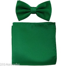 New Emerald Green Men's Bow tie  Pocket Square Hankie set wedding Party Prom