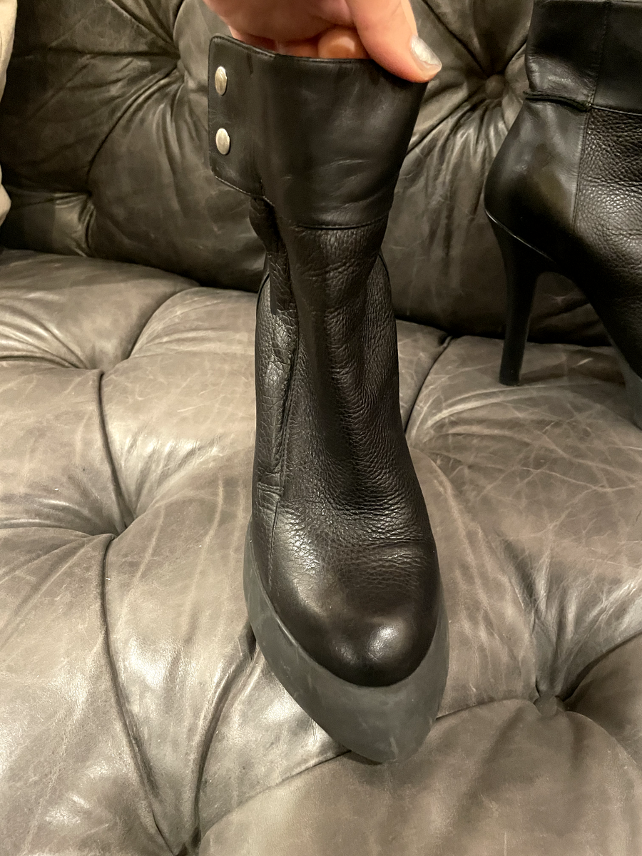 Camilla Skovgaard Black Leather High Heel Boots with Silver Button