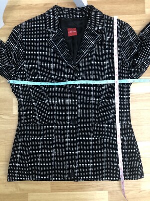 Veste Blazer Olsen UK Taille 12 - Laine Mélangée Noir & Blanc Carreaux - Occasion TB état