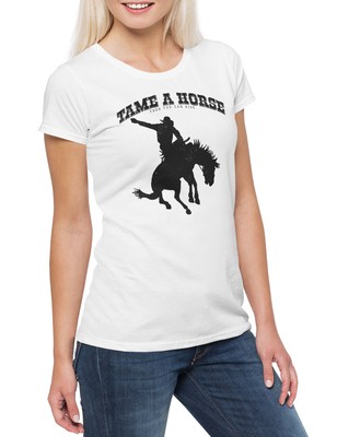 Tame A Horse Damen T-Shirt Cowboy Country Rodeo Reiter Cowgirl Show Rodeoreiter