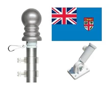 Fiji 3'x5' Polyester Flag & Spinner Flagpole Set w/Adjustable Bracket