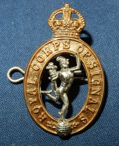 WW2 ROYAL CORPS OF SIGNALS REGIMENT BRITISH MILITARY COLLAR BADGE WORLD WAR II