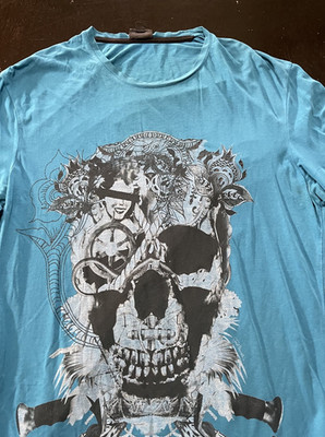 Just Cavalli Roberto Cavalli Skull Dagger Graphic T-Shirt, Blue, Size: XL