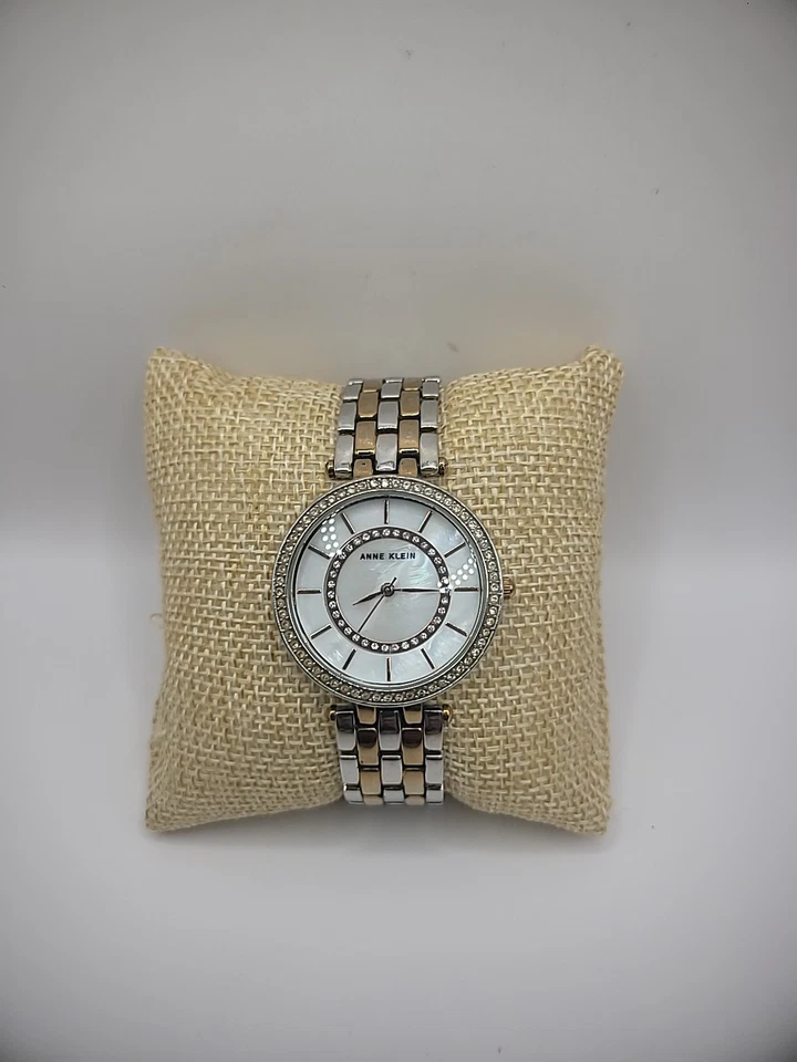 Vintage Anne Klein Wristwatch Watch Women Silver Tone Gold Tone Crystals Jewelry - Image 4 of 4