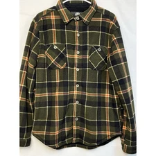 Weatherproof Men's Size Med Green Sherpa Lined Long Sleeve Plaid Shacket