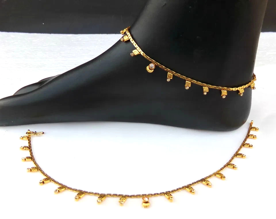 Indian Gold Plated Payal Foot Designer Chain Anklet Set Ethnic Fashion Jewelry