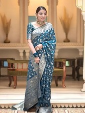 Women's Pure Kanjivaram Silk Saree Soft Banarasi Style Wedding With Blouse Piece