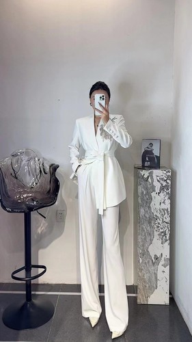 2025 Mujeres Formal Abrigo Profesional Uñas Cuentas Traje Pantalones Acampanados Juegos de Dos Piezas - Imagen 13 de 26