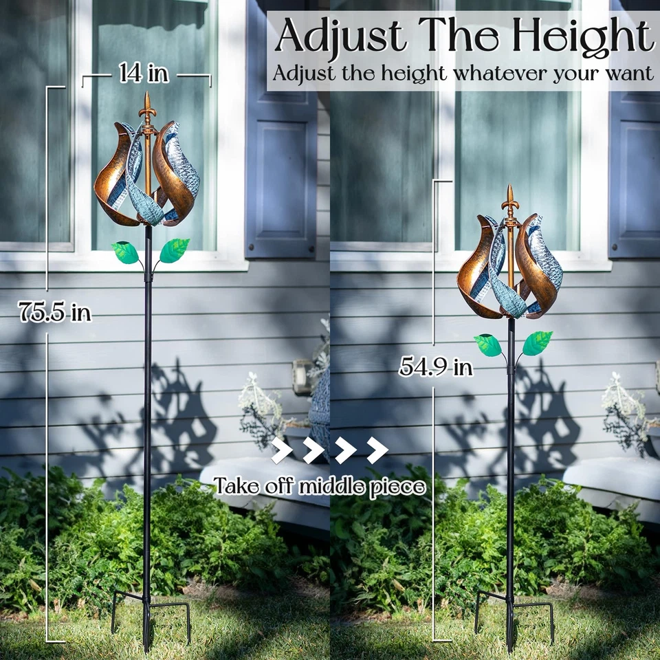 Hilanderos de viento para patio y jardín, hilanderos de viento exterior metal grande 360 grados... Foto 4 de 4