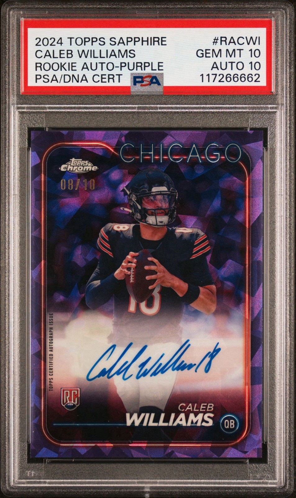 2024 Topps Chrome Sapphire RC Auto Caleb Williams 8/10 Bears *POP 1* Dual GEM 10