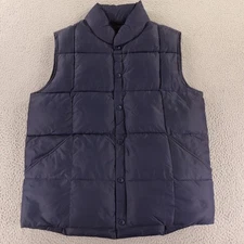 Lands End Jacket Mens M Blue Nylon Puffer Vest Full Button Sleeveless Down Fill
