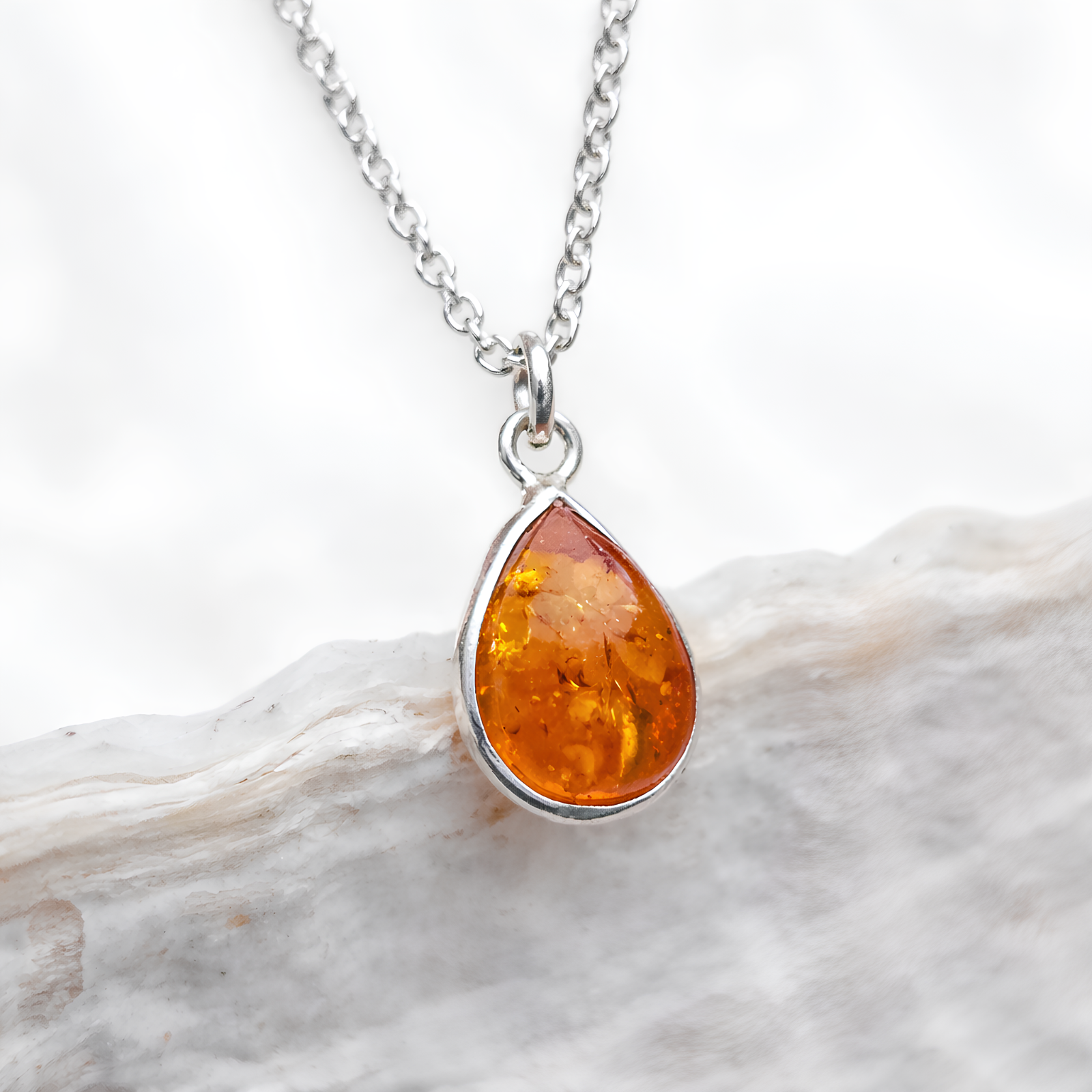 Baltic Amber Pendant Necklace Gemstone 925 Sterling Silver 20"" Chain & Boxed