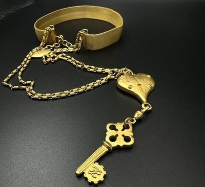 Rare Karl Lagerfeld Vintage Choker Necklace Kette Herz & Schlüssel Goldtone 
