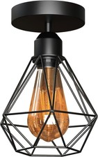 Vintage Semi Flush mount ceiling light Black Wire Cage Easy Fit Lamp Kitchen