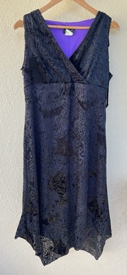 VTG CDC Black Velvet Burnout Paisley Handkerchief Dress M Whimsigoth Witch Goth